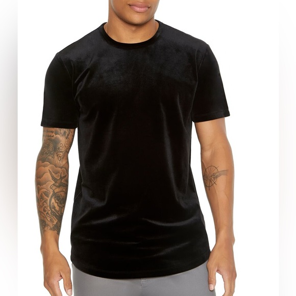 FOREVER 21 men’s size medium black VELOUR CURVED-HEM TEE - Picture 1 of 4